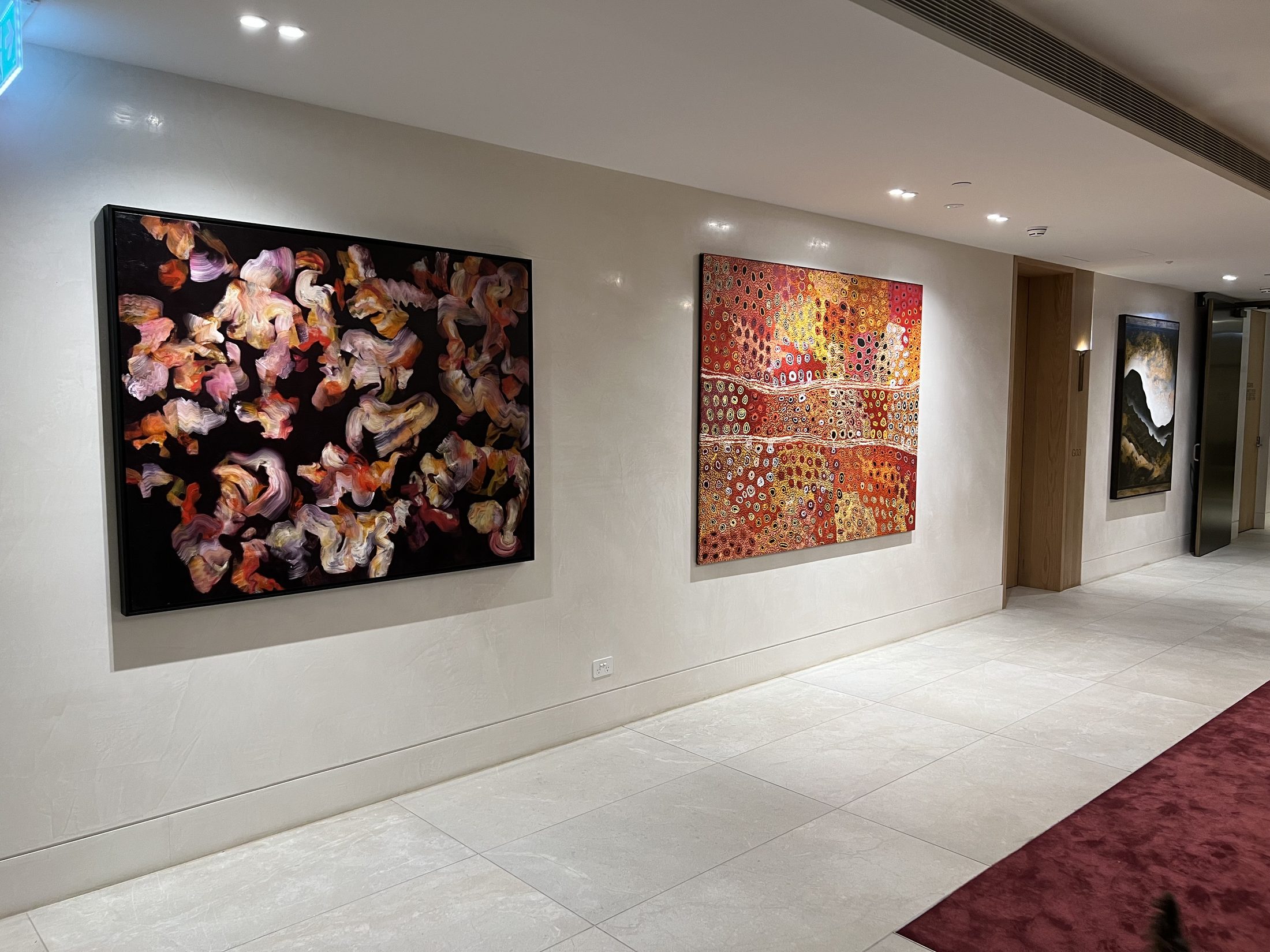 Art and gallery handling: Works hung along the approach, Melbourne
